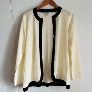 Misook Ivory and Black Open Cardigan